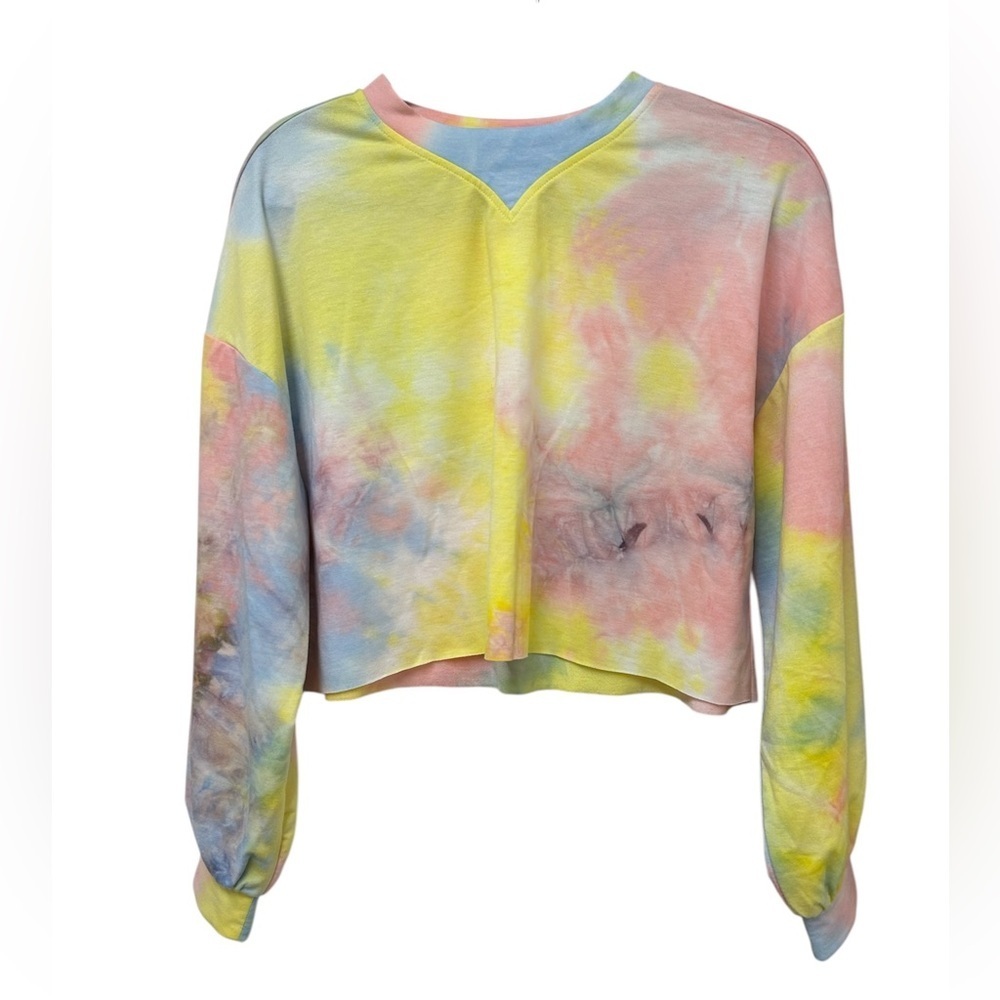 NWT Elodie Pastel Rainbow Tie-Dye Cropped Sweatshirt, Size S